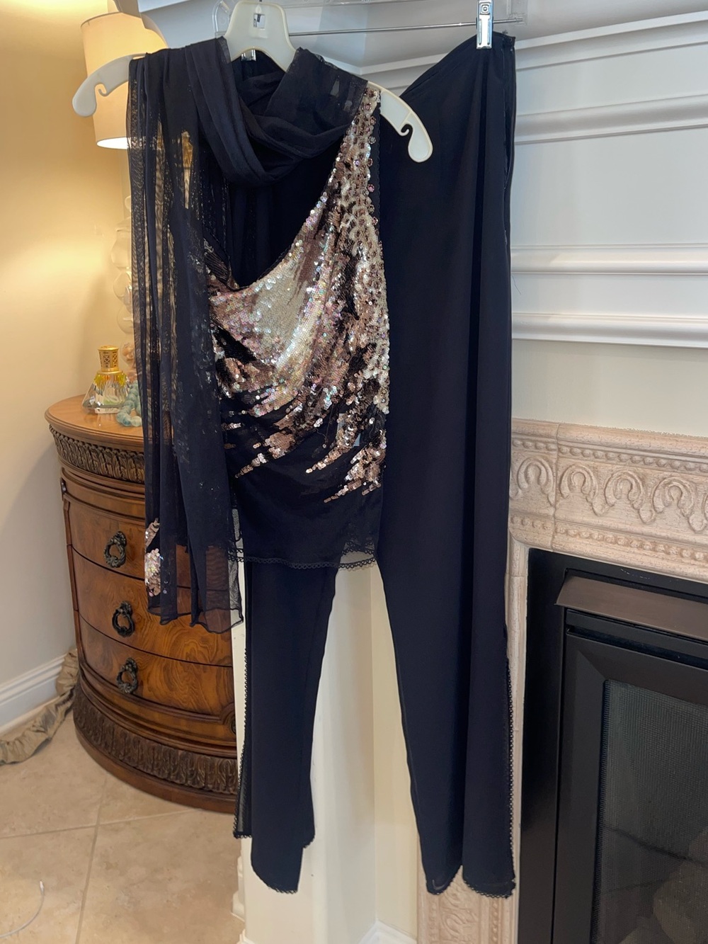 Sequin and chiffon matching pants set